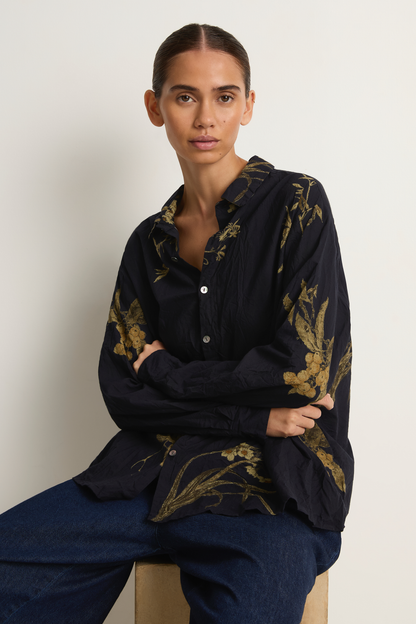 Pas De Calais Japonism Flower Print Blouse - Navy