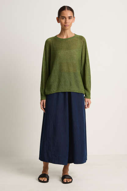 Pas De Calais Normandy Linen Crew Neck Pullover - green