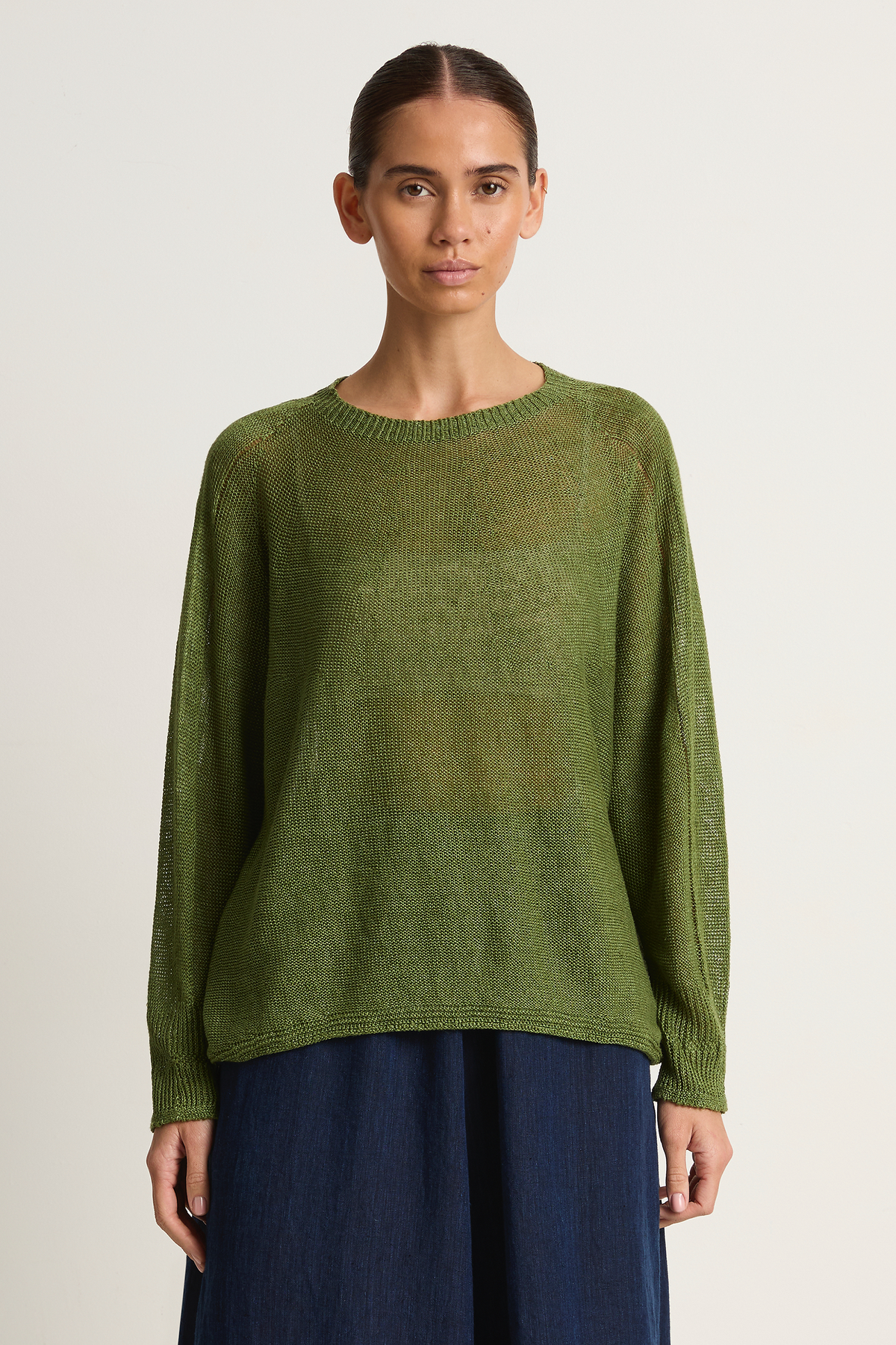 Pas De Calais Normandy Linen Crew Neck Pullover - green