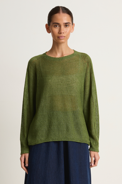 Pas De Calais Normandy Linen Crew Neck Pullover - green