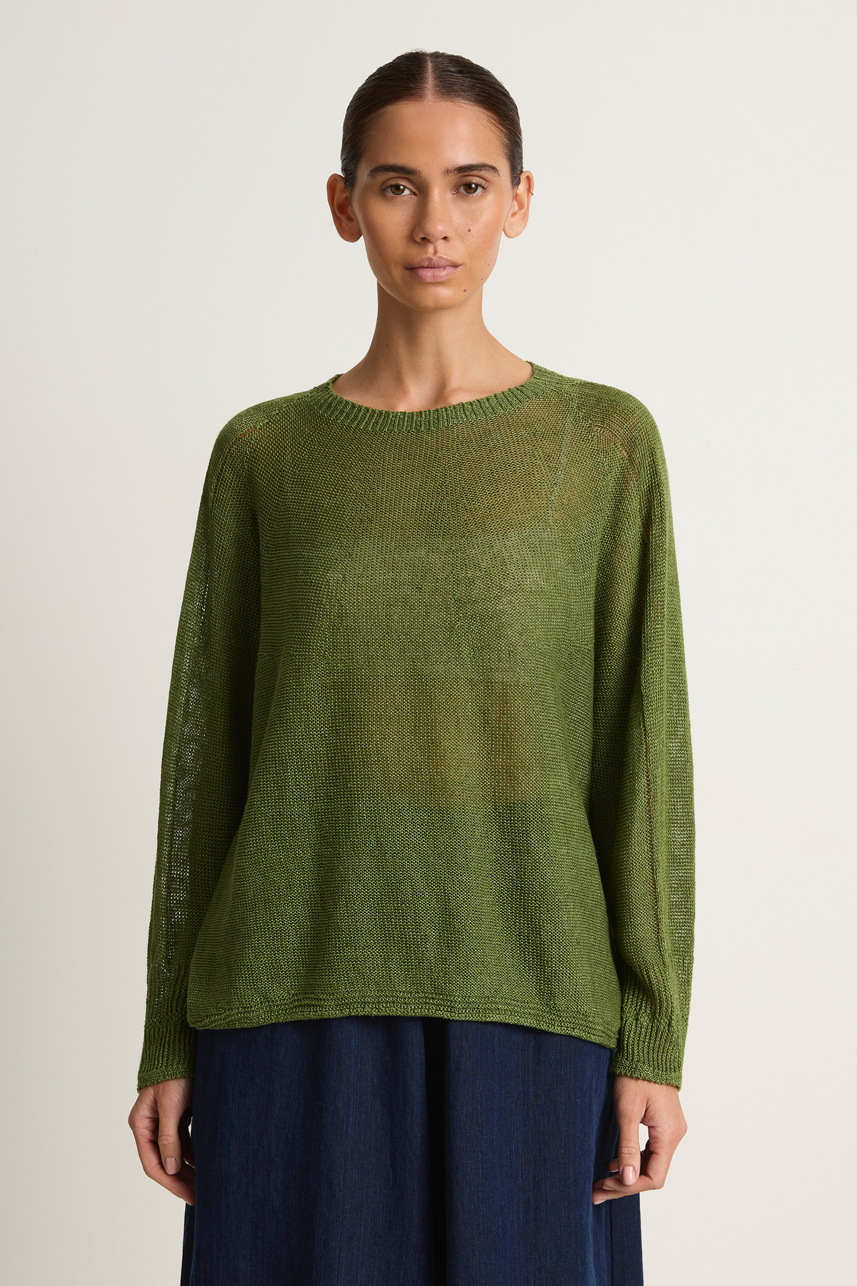 Pas De Calais Normandy Linen Crew Neck Pullover - green