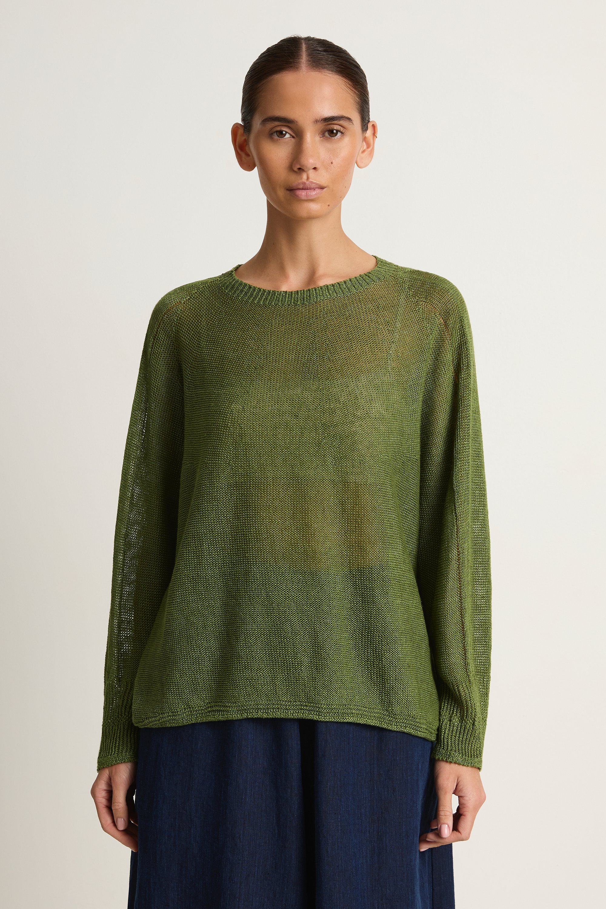 Pas De Calais Normandy Linen Crew Neck Pullover - green