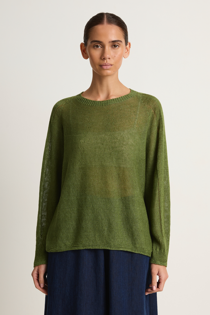 Pas De Calais Normandy Linen Crew Neck Pullover - green