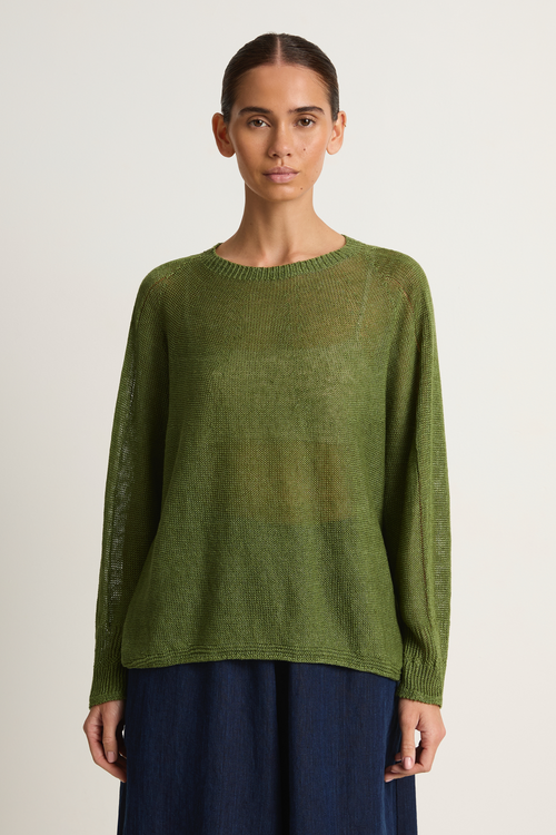 Pas De Calais Normandy Linen Crew Neck Pullover - green
