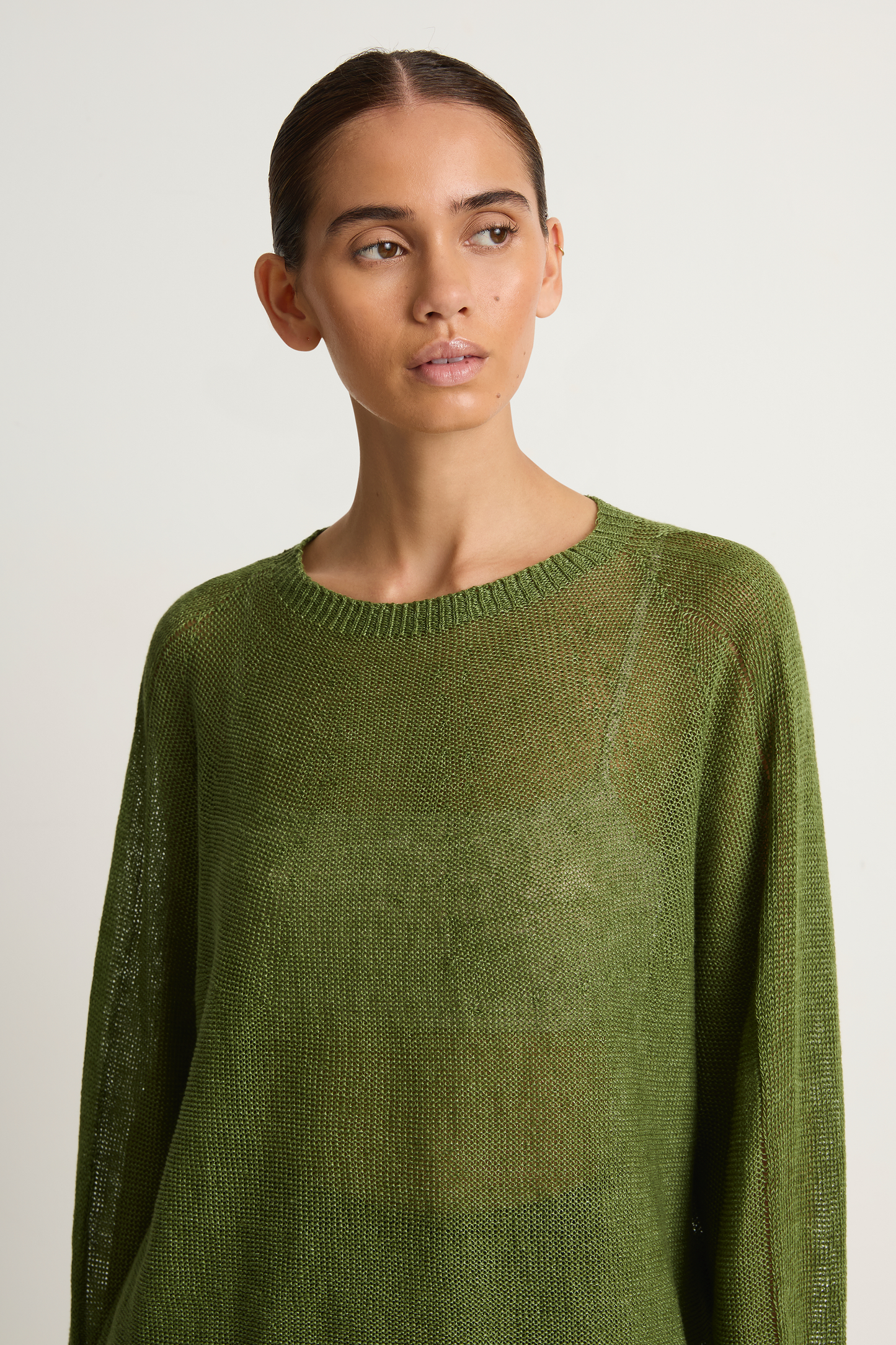 Pas De Calais Normandy Linen Crew Neck Pullover - green