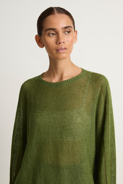 Pas De Calais Normandy Linen Crew Neck Pullover - green