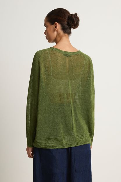 Pas De Calais Normandy Linen Crew Neck Pullover - green