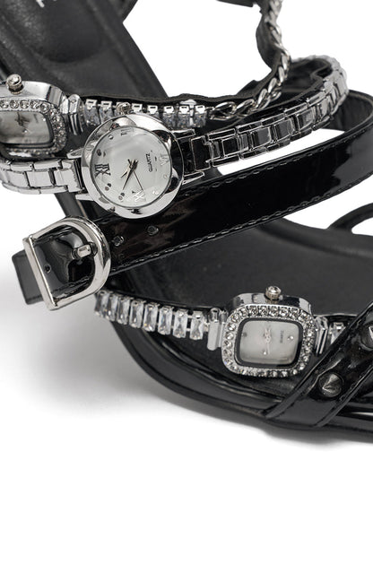 AKIRA GOLD SYDONIC BLACK WATCH STILETTO SANDAL