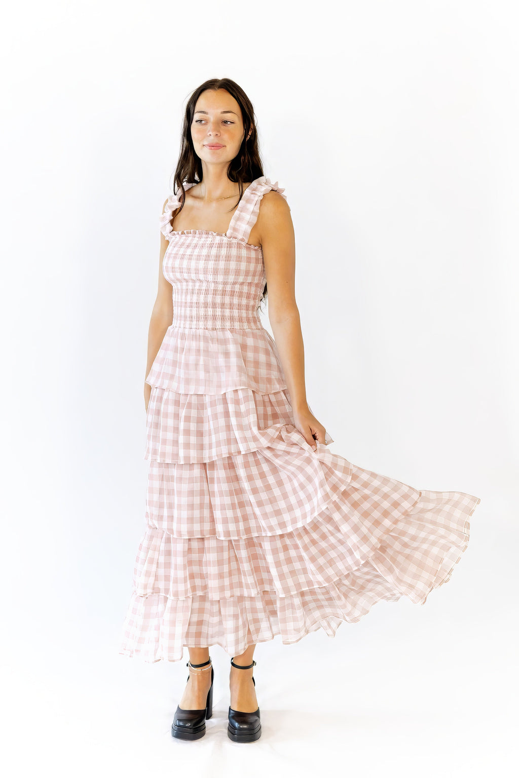 Axel Checked Tiered Maxi Dress