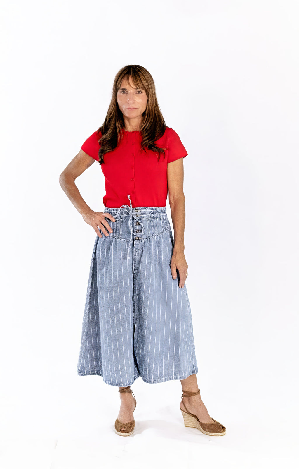 Jia Striped Denim Midi Skirt