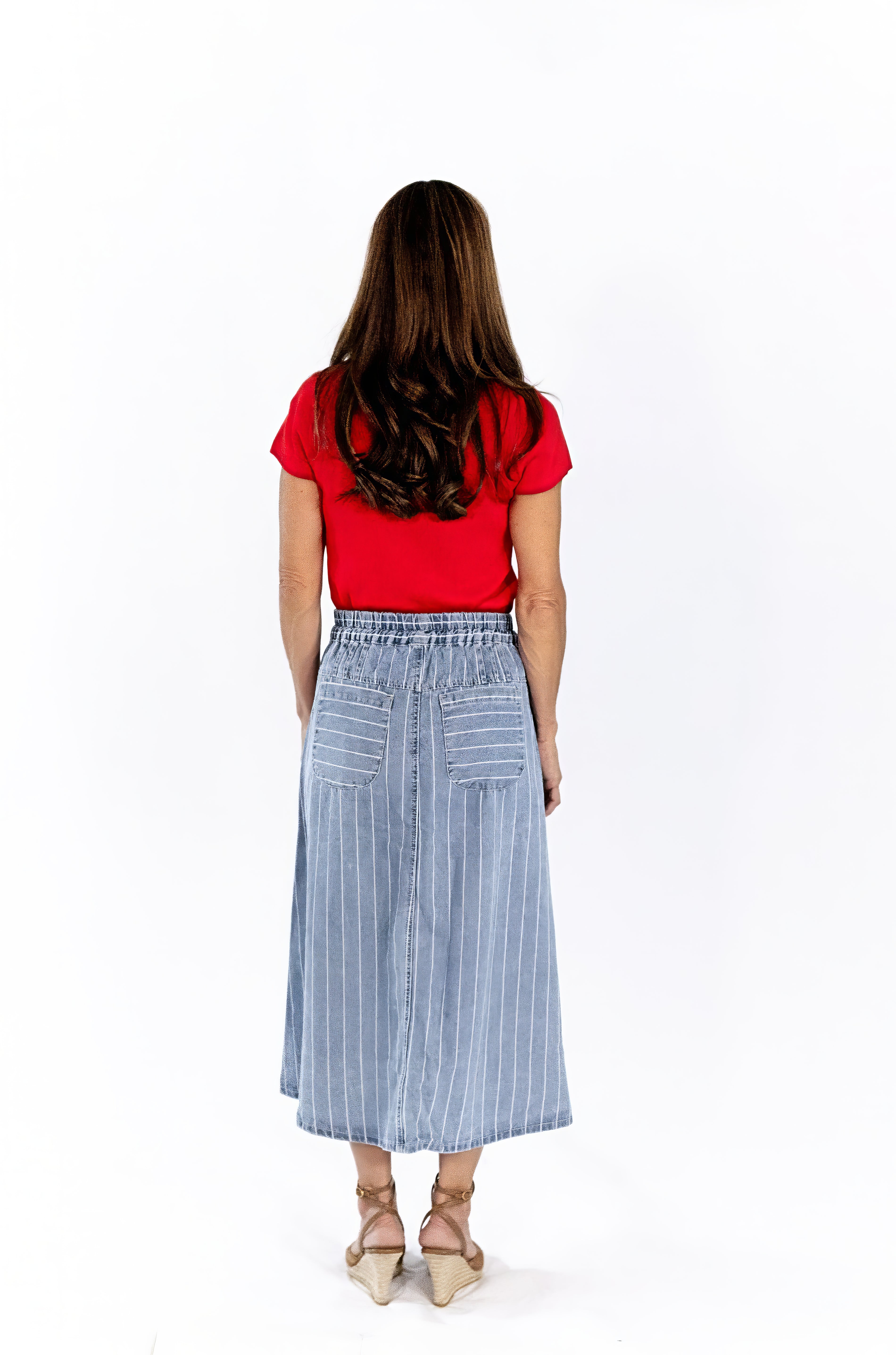 Jia Striped Denim Midi Skirt