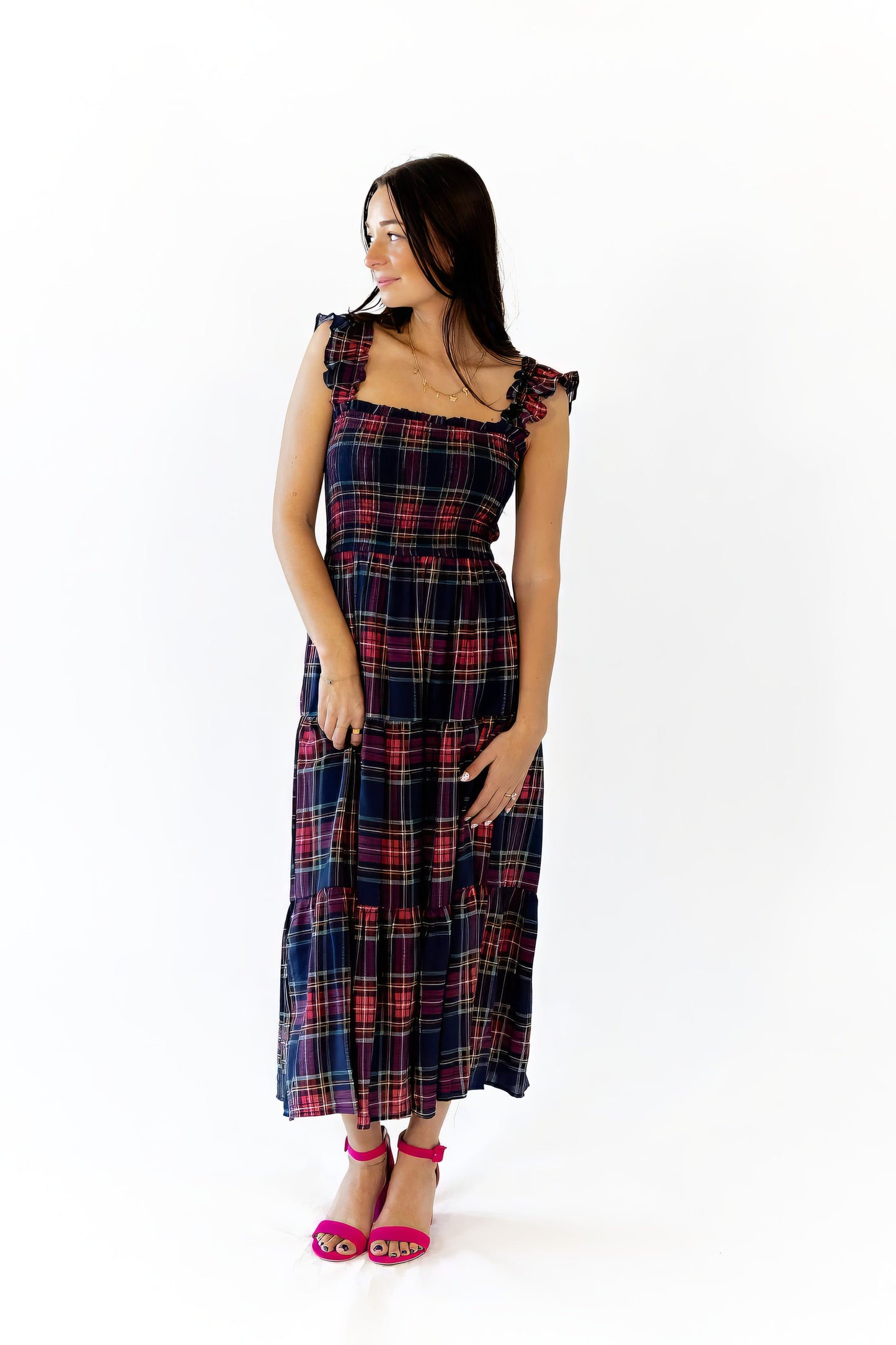 Lea Plaid Midi Dress