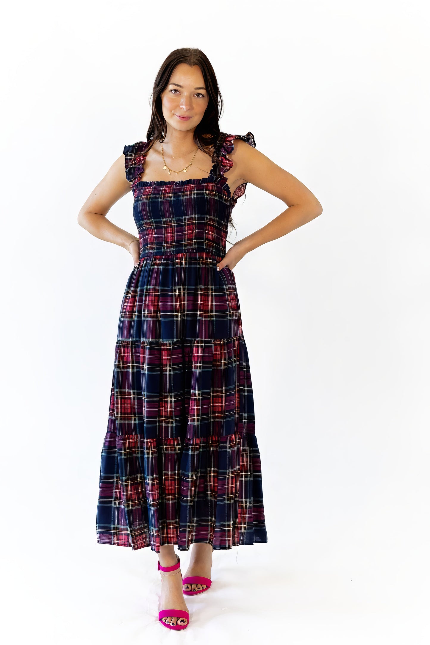 Lea Plaid Midi Dress