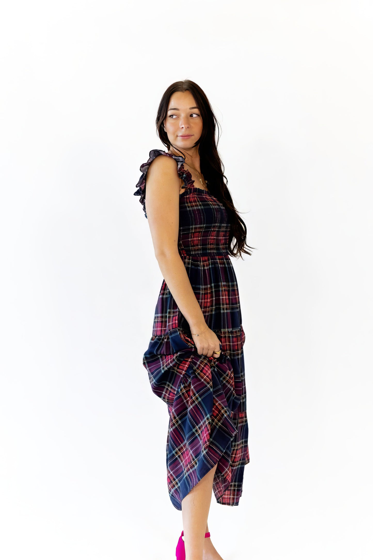 Lea Plaid Midi Dress