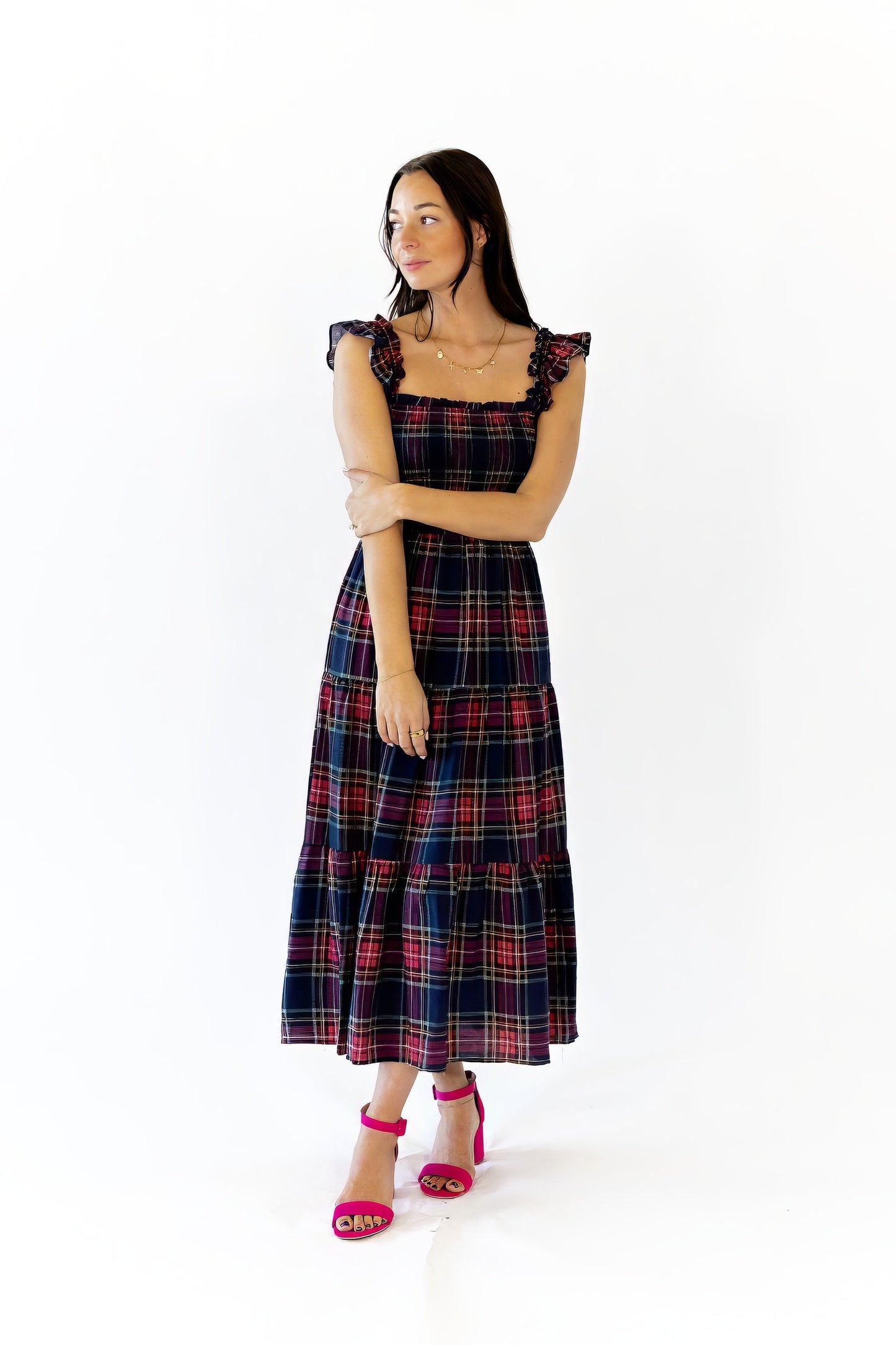 Lea Plaid Midi Dress