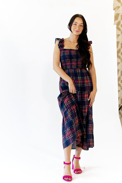 Lea Plaid Midi Dress