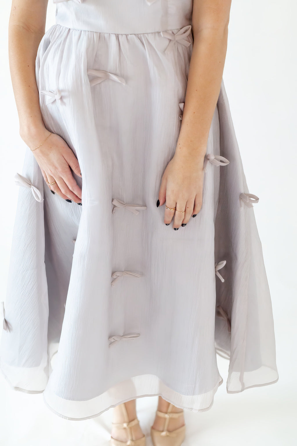 Silver Bow Organza Midi Dress