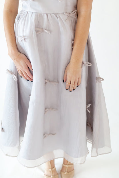 Silver Bow Organza Midi Dress