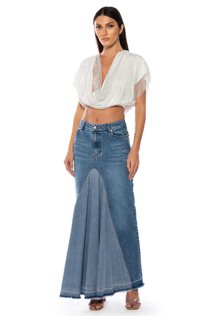 ADDED FLARE FRONT PLEAT MAXI SKIRT