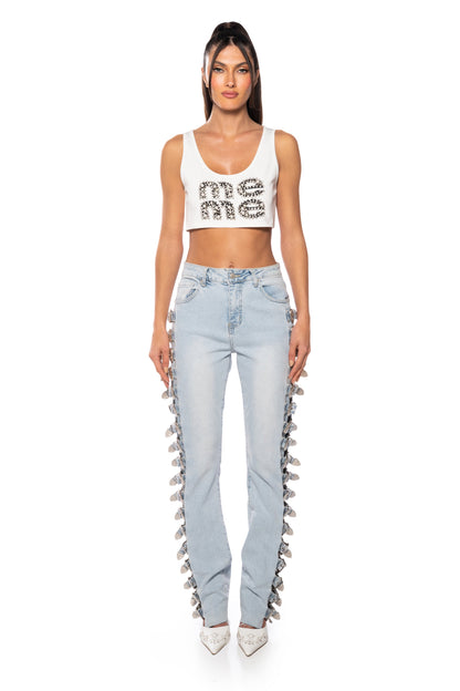 ALL ABOUT BUCKLES WIDE LEG JEANS