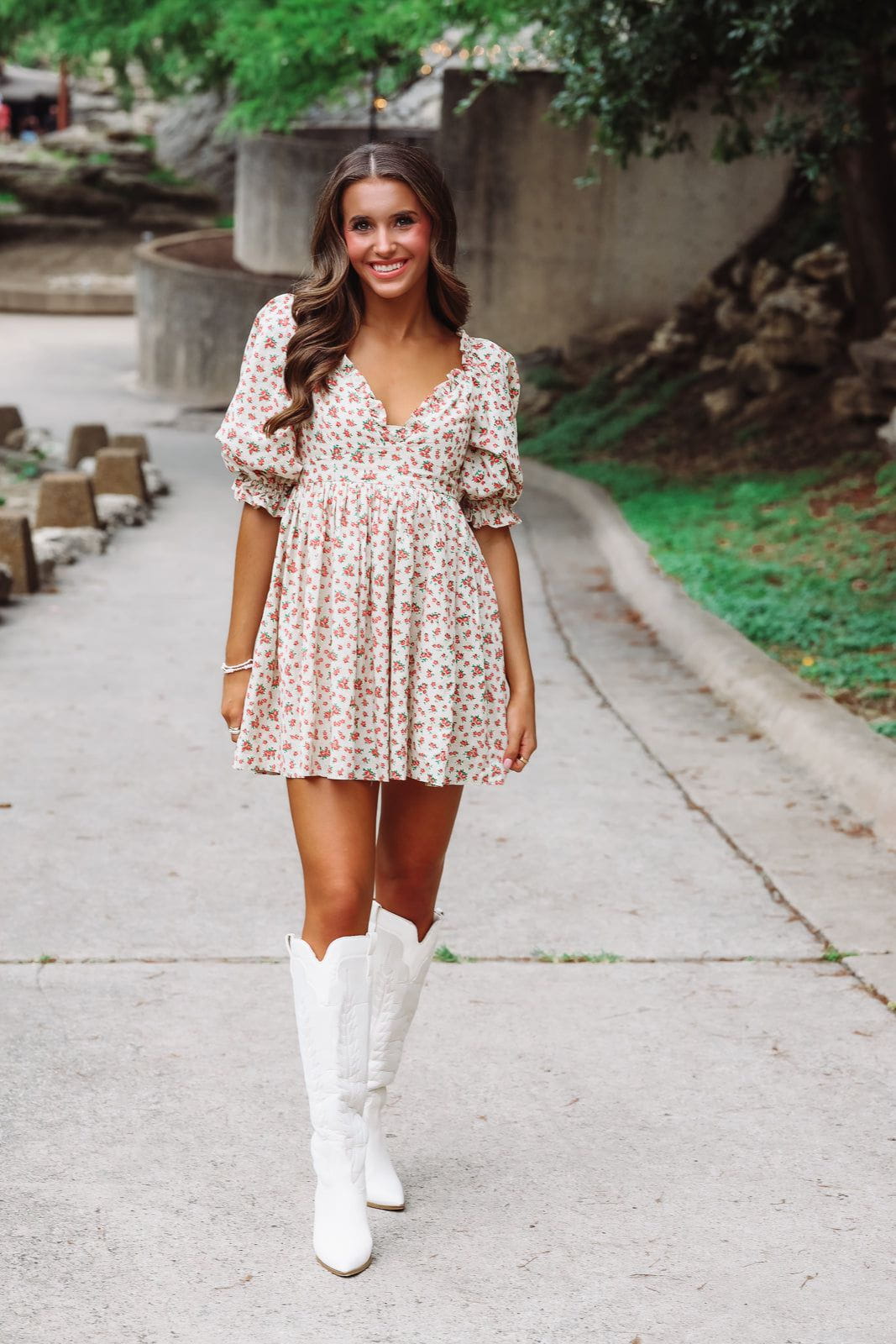 Daisie Mini Dress - Beige Orange and Green