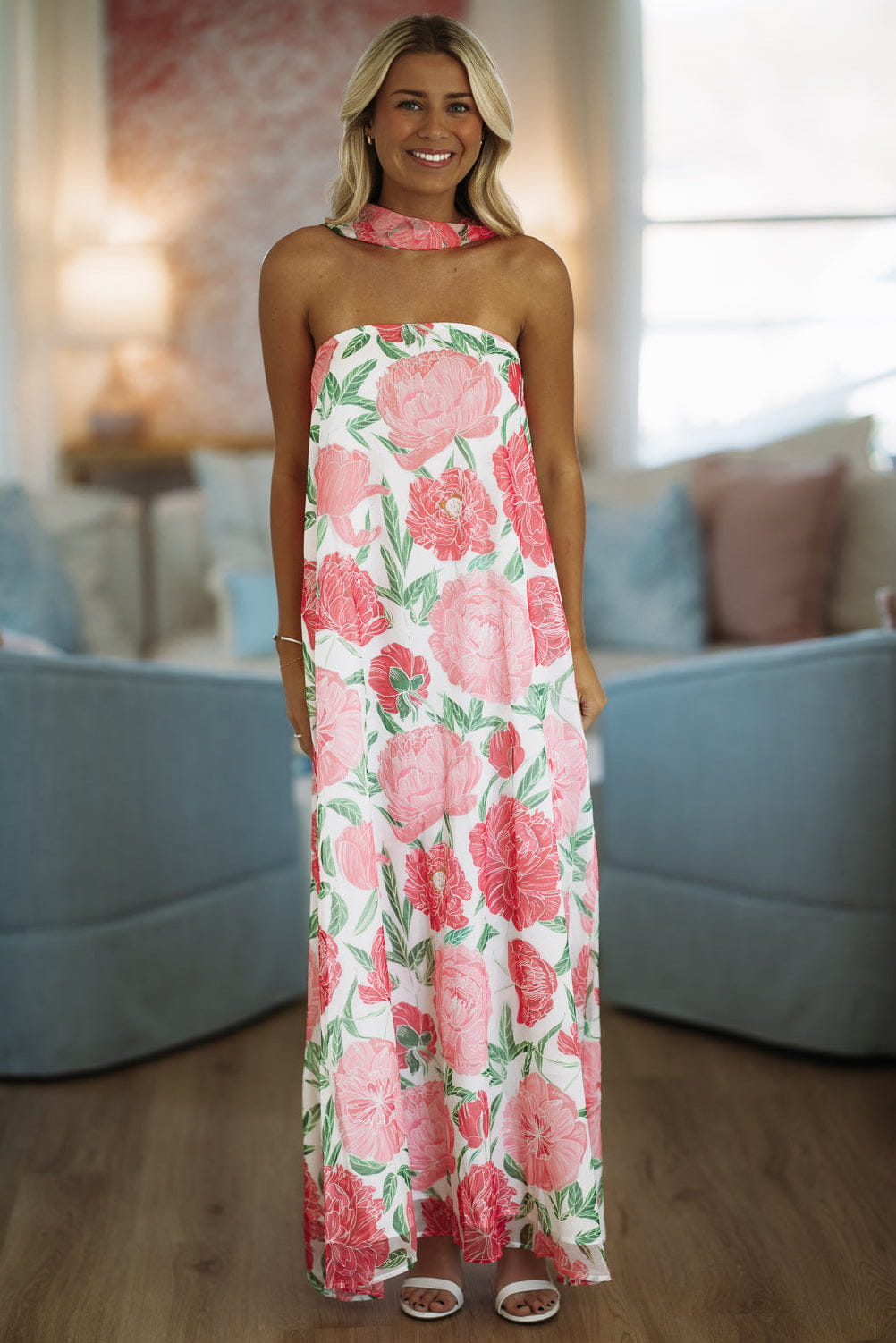 Loving Me Maxi Dress - White, Pink and Green