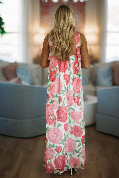 Loving Me Maxi Dress - White, Pink and Green