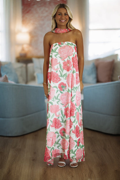 Loving Me Maxi Dress - White, Pink and Green
