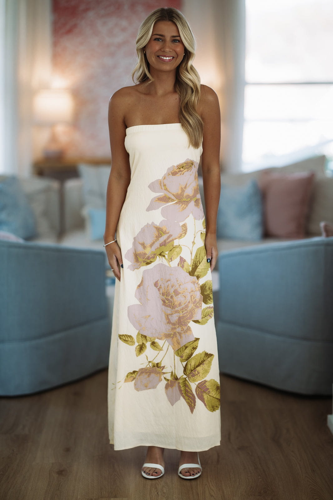 Blow Kisses Maxi Dress - Butter Yellow, Lavender and Green