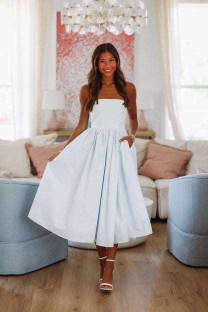 Coastal Sunrise Midi Dress - Light Blue