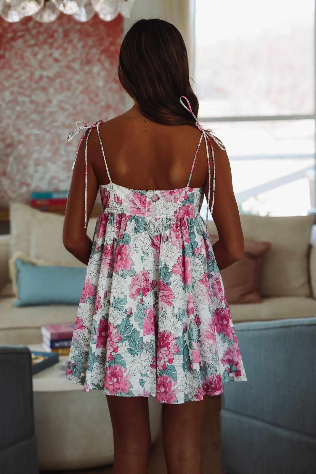 Just for Me Mini Dress - White, Pink and Grey