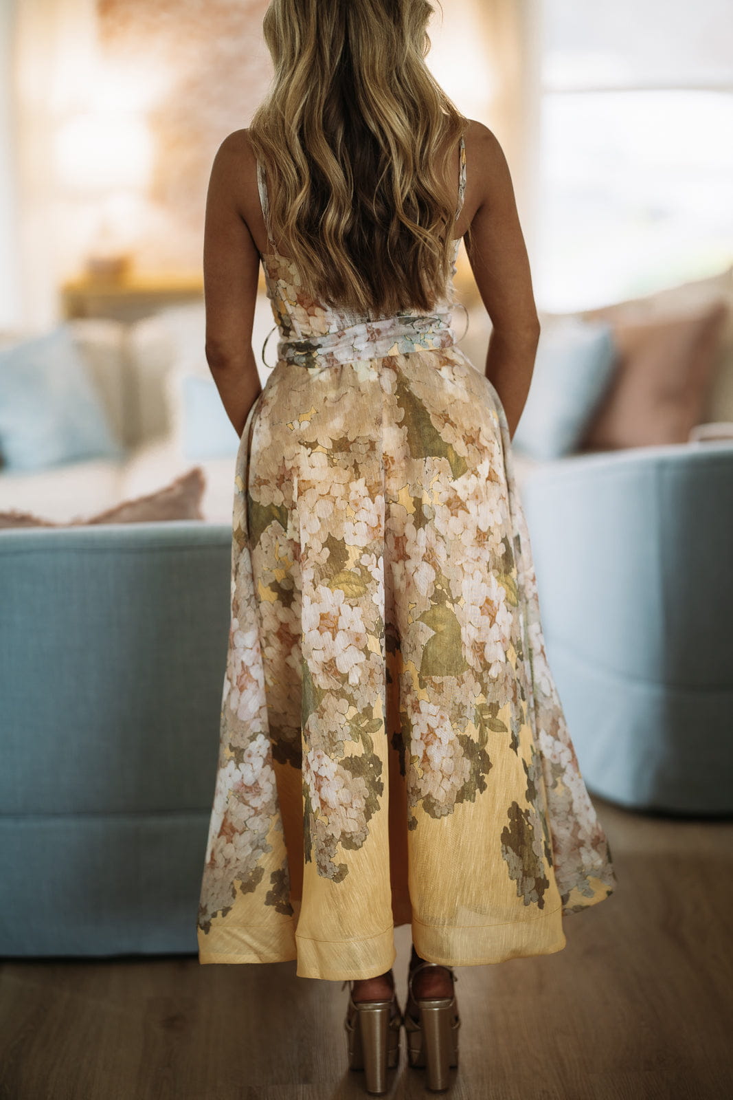 Just a Feeling Midi Dress - Yellow, Orange and Green