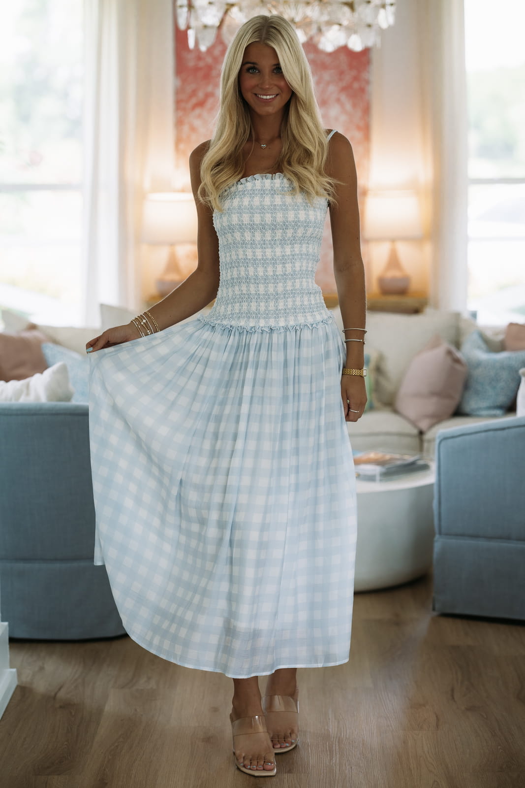 Dreams Drift By Maxi Dress - Light Blue and White
