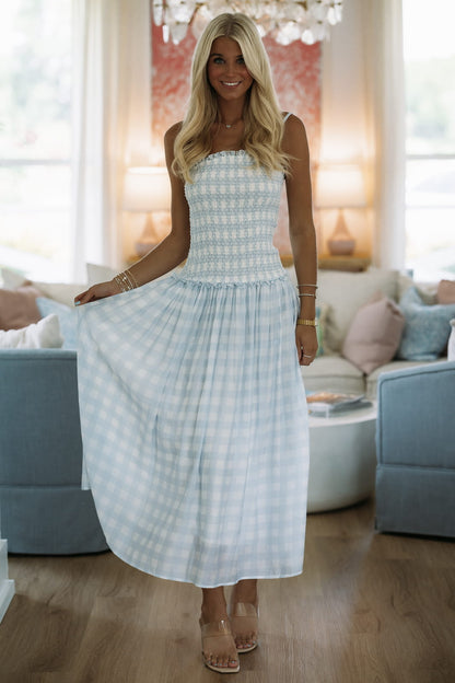 Dreams Drift By Maxi Dress - Light Blue and White
