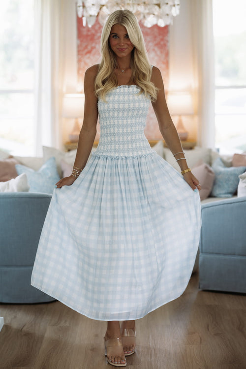 Dreams Drift By Maxi Dress - Light Blue and White