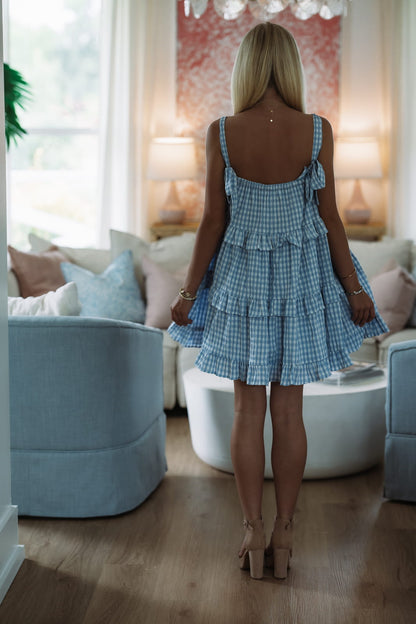 Julia Babydoll Mini Dress - Blue and White