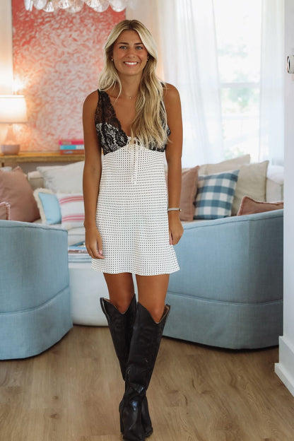 Loving the Dots Mini Dress - White and Black
