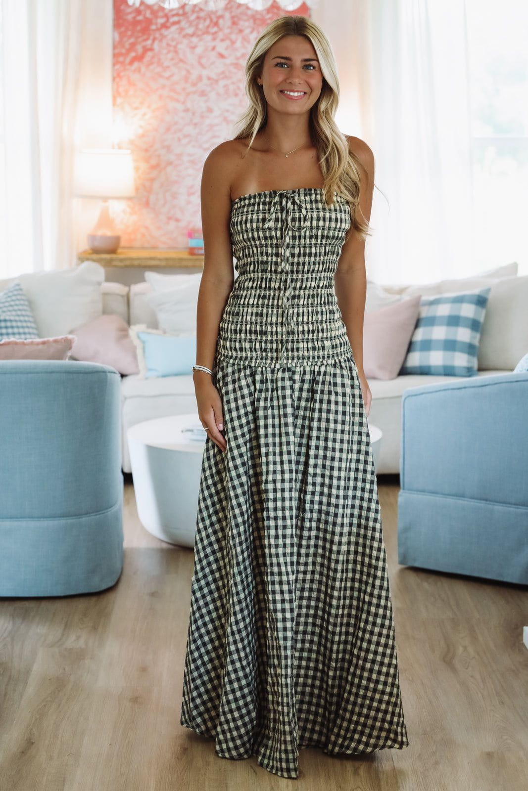 Check Yes Maxi Dress - Black and Taupe