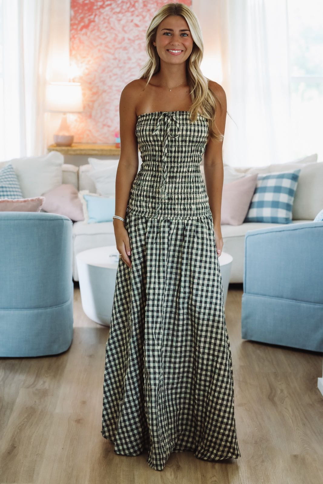 Check Yes Maxi Dress - Black and Taupe