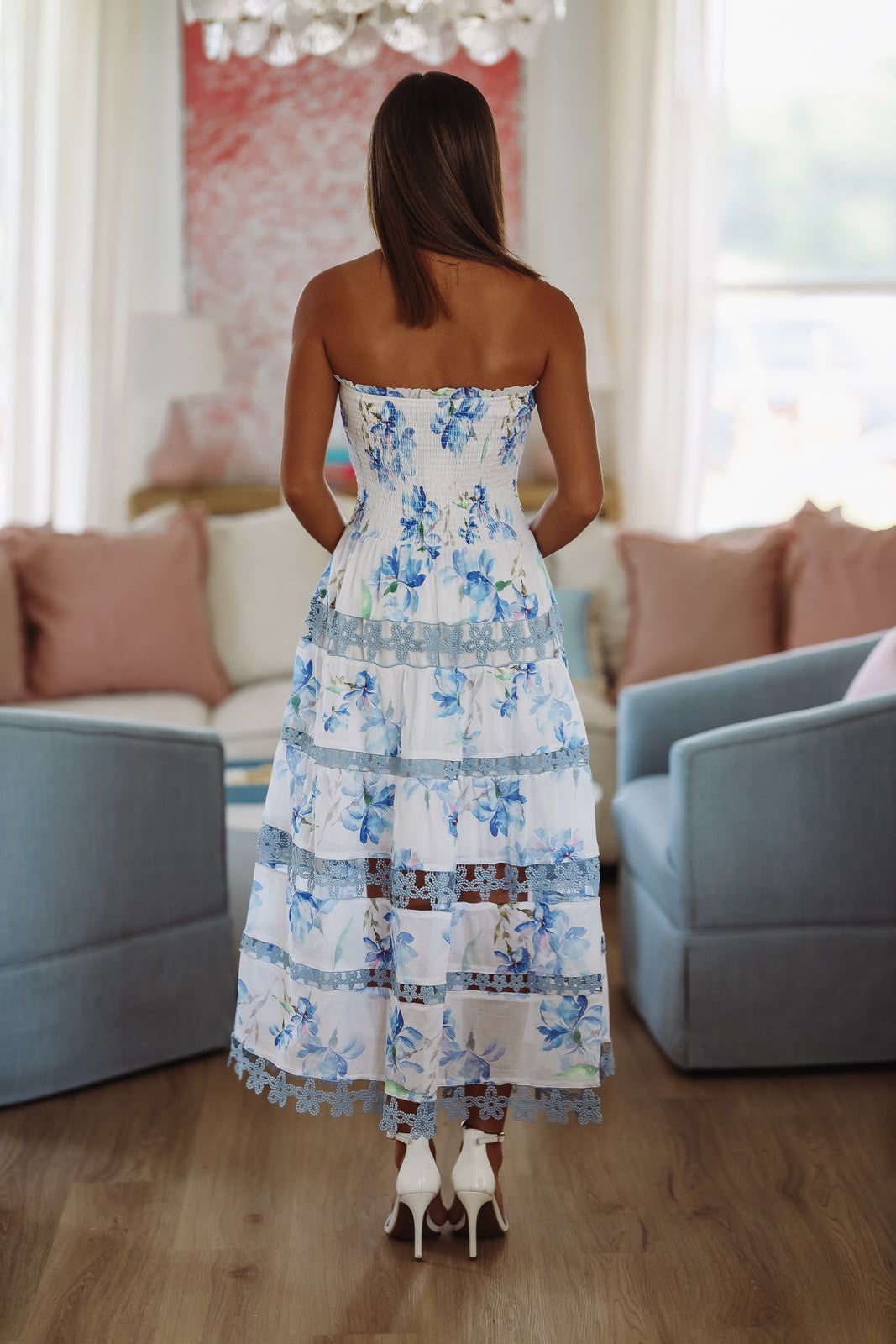 Early Evening Floral Midi Dress - Blue