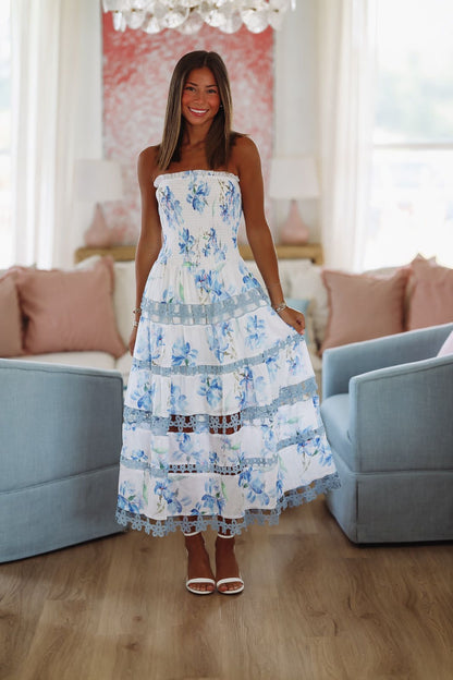 Early Evening Floral Midi Dress - Blue