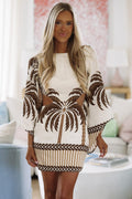 Island Time Mini Dress - Light Beige and Brown
