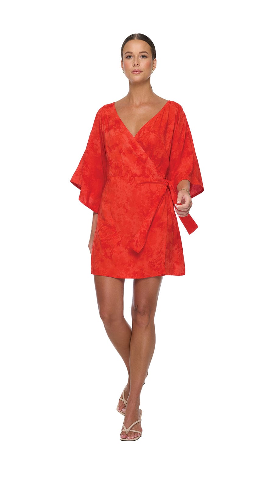 The Palma Kimono Mini Dress - Hazy Red Coral