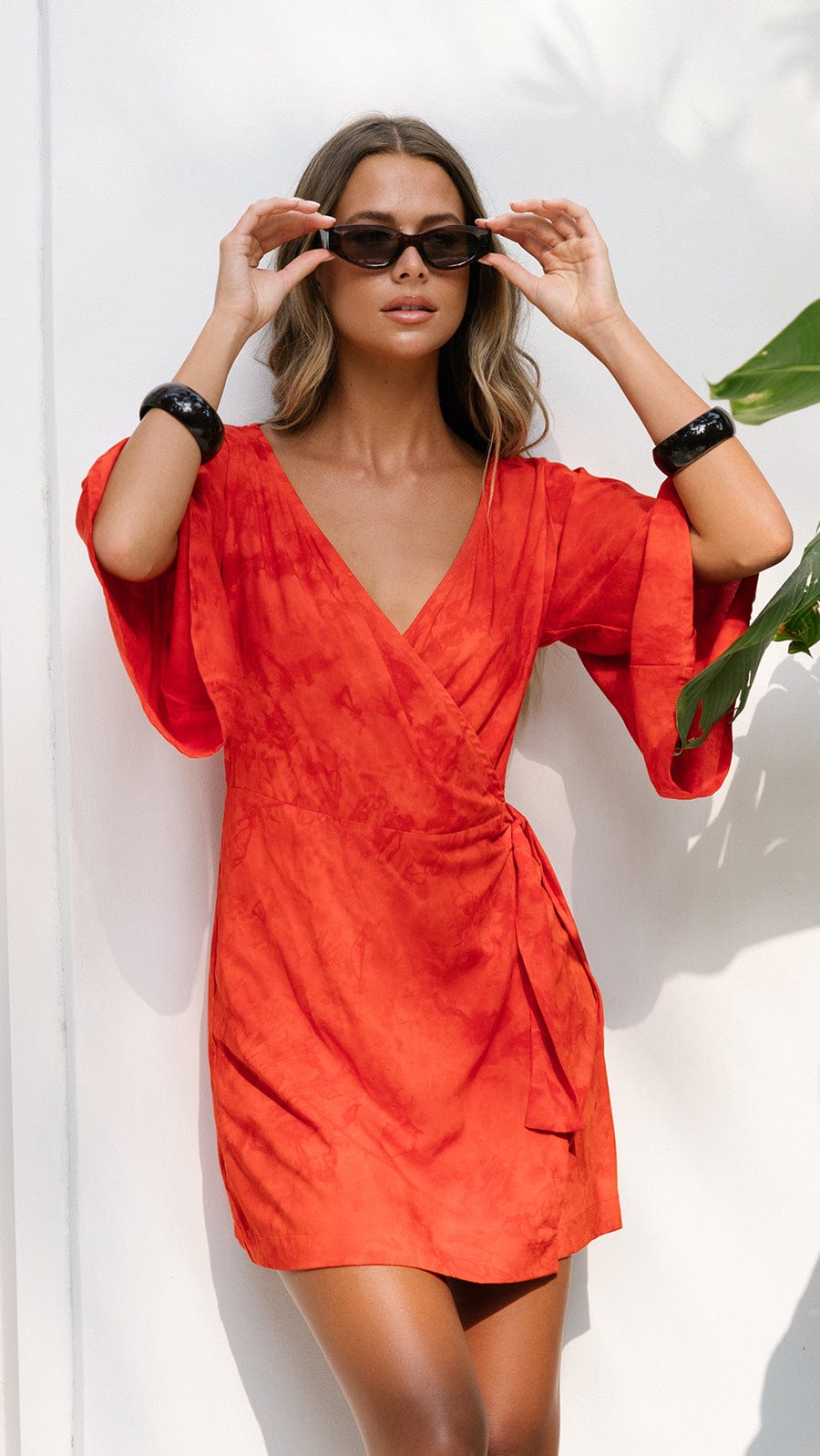 The Palma Kimono Mini Dress - Hazy Red Coral