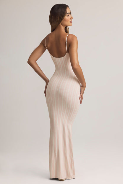 Modal Scoop-Neck Strappy Maxi Dress in Stripe Print