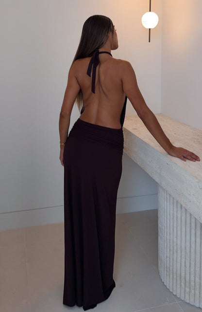 She's Got That Look Halter Neck Maxi Dress Dark Chocolate